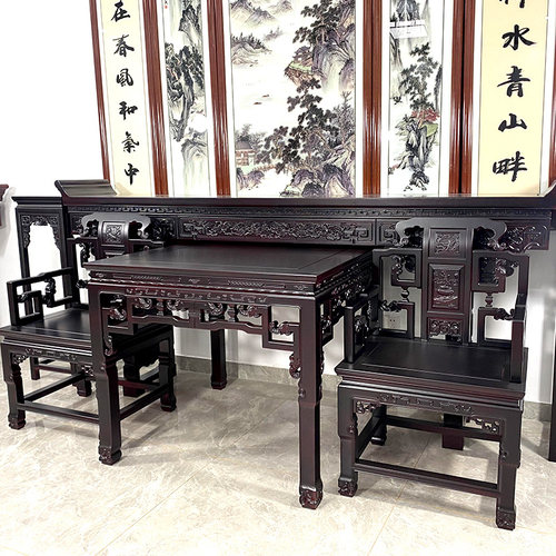 徽派八仙桌实木正方形中堂六件套