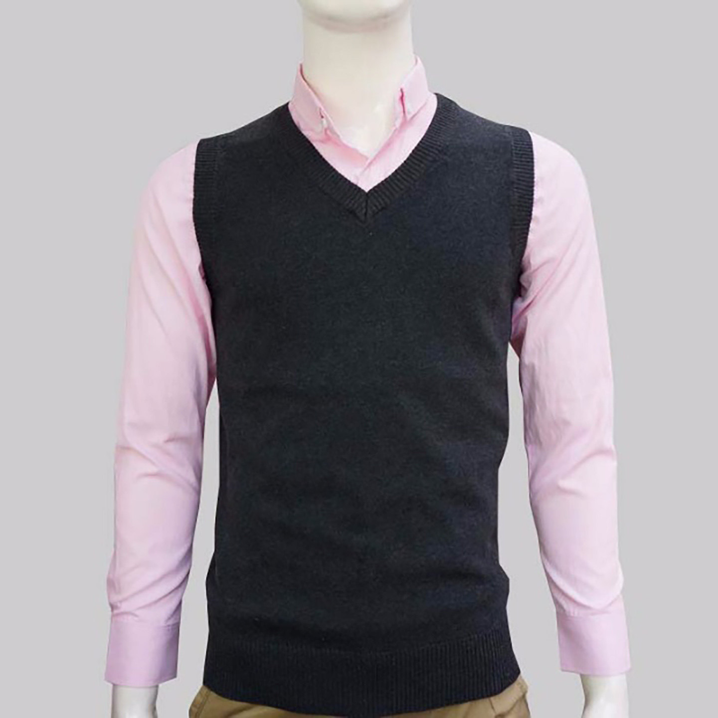 秋冬潮流男士针织背心男纯色V领毛衣马甲毛坎肩黑色无袖毛线马夹