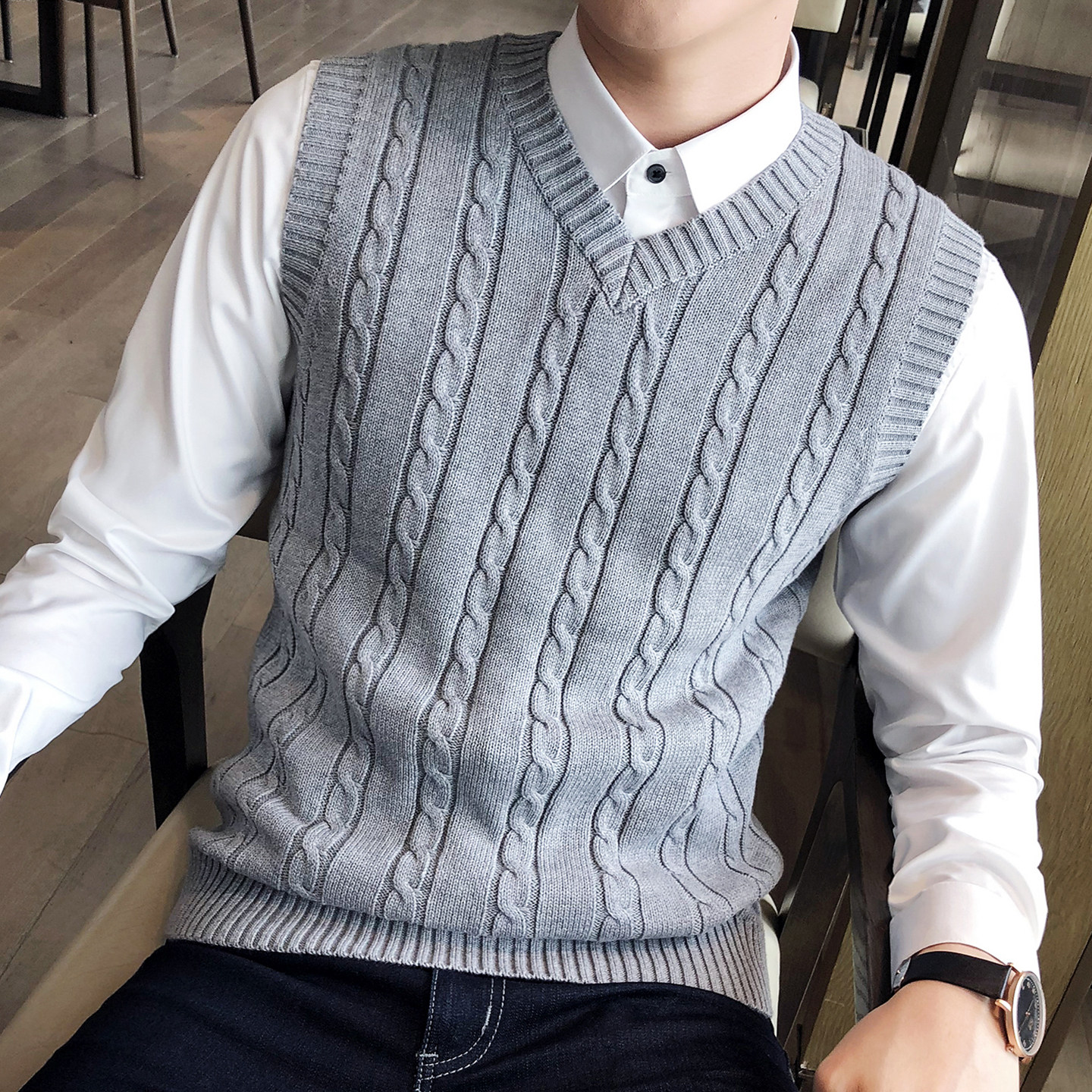 冬季v领毛衣纯棉针织背心