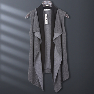 开衫 无袖 外套 拼色马夹坎肩背心修身 潮牌假两件马甲男潮流青年韩版