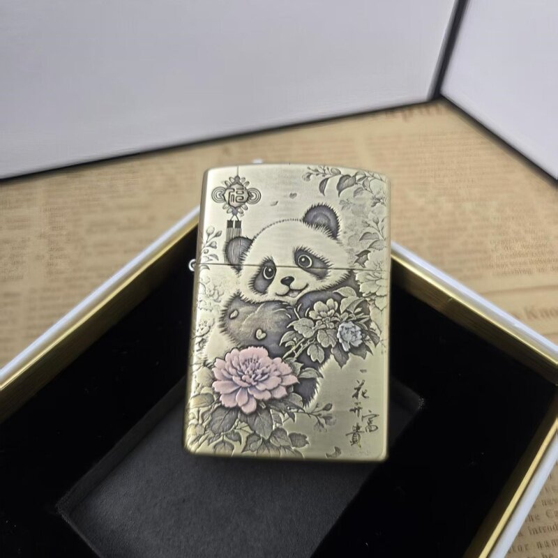 ZORRO佐罗902S二代加厚盔甲黄铜富贵熊猫镶嵌防风煤油送礼打火机