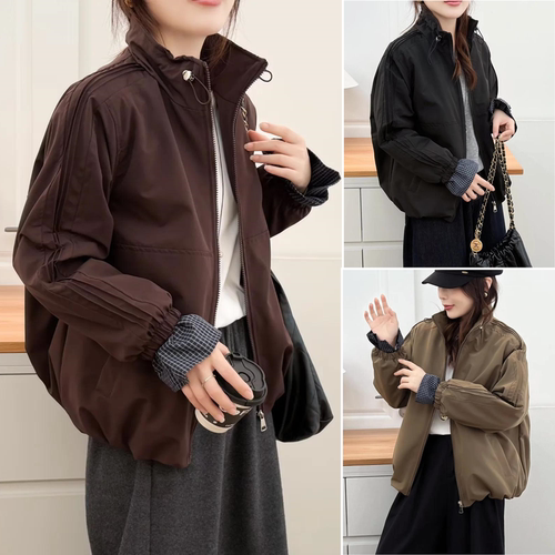 大码女装2025胖mm冬装中年夹棉外套小棉袄女袖口拼接格子立领棉衣