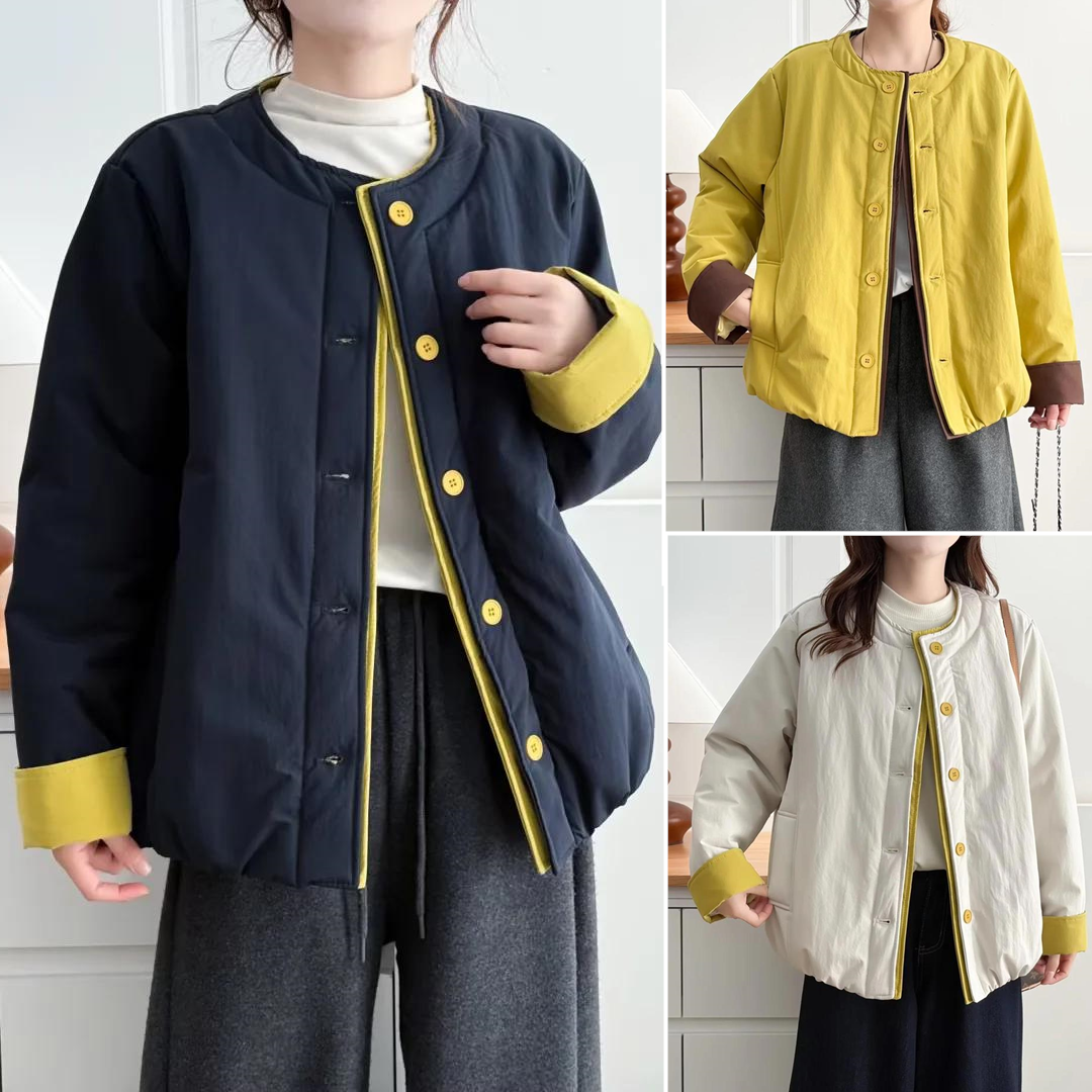 加肥加大码女装冬装新款胖mm2025长袖拼色女棉服高端圆领中年棉衣