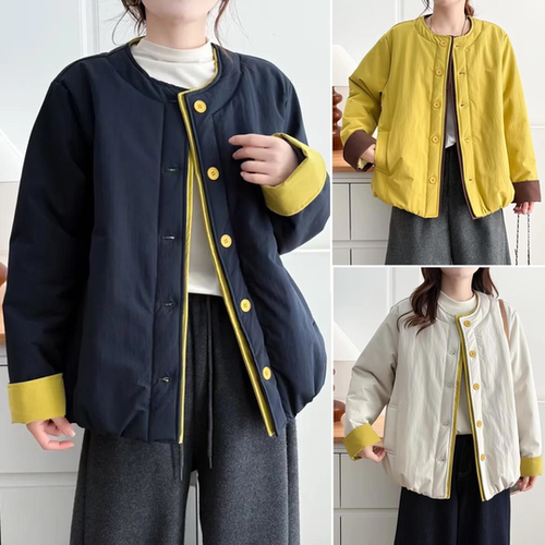 加肥加大码女装冬装新款胖mm2025长袖拼色女棉服高端圆领中年棉衣