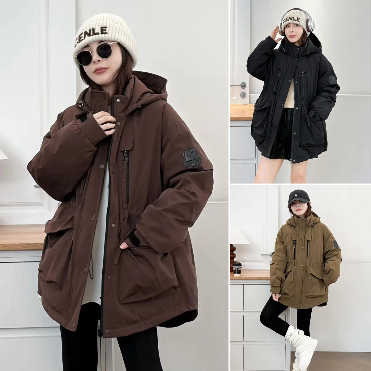 胖mm休闲工装中长款连帽棉袄