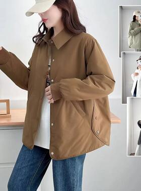 胖mm冬装2026韩系设计感女装甜辣微胖轻薄棉袄翻领大码宽松棉衣女