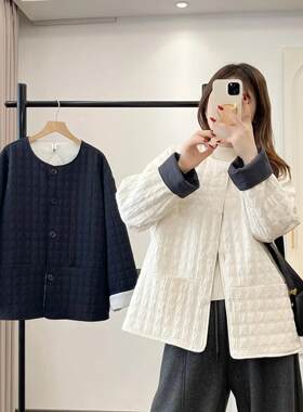 冬装大码200斤方格棉服中年女