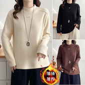 2025大码 胖mm中年加绒加厚上衣别致半高领减龄卫衣女 冬装 女装 新款