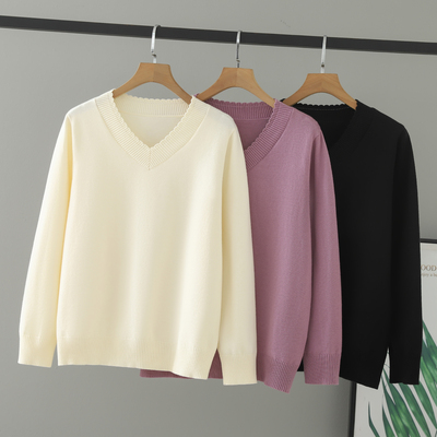 大码女装鸡心领包芯纱针织毛衣