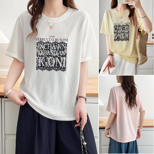 大码遮肚显瘦印花雪花麻短袖T恤