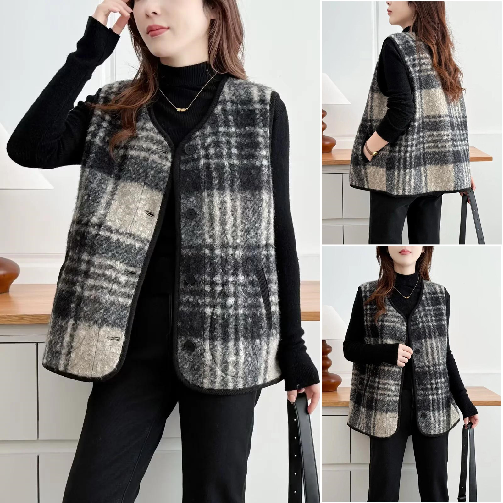 胖mm女装冬装新款2026中年加绒加厚外套马甲格子大码坎肩上衣女