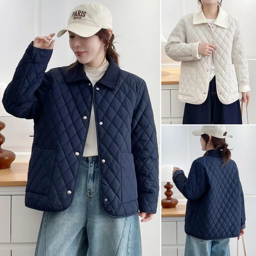 大码翻领棉服外套女棉衣