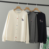 女装 新款 胖mm秋装 2025大码 气质圆领刺绣彩扣中年上衣减龄女针织衫