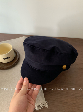 酒味少女/2025新款帽子女日系纯色百搭秋冬平顶帽休闲贝雷帽气质