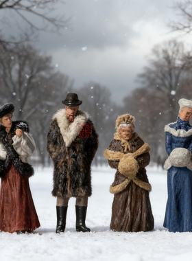 1:87 PREISER回眸百年系列 12197 冬季路上的行人 1900年代