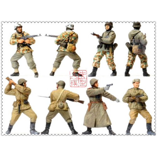 素体兵人 1:87 PREISER 16605 16名正在肉搏的苏德士兵 冬季装