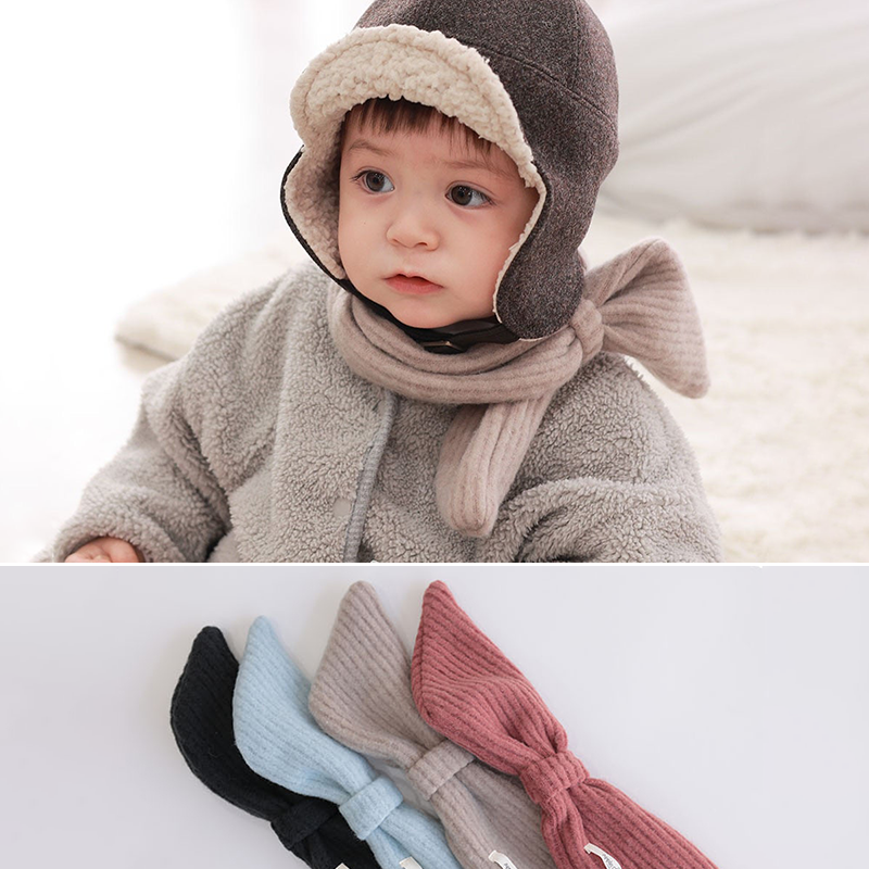 韩国进口宝宝毛绒围巾秋冬男女童1-5岁婴儿童婴童婴幼儿交叉围脖