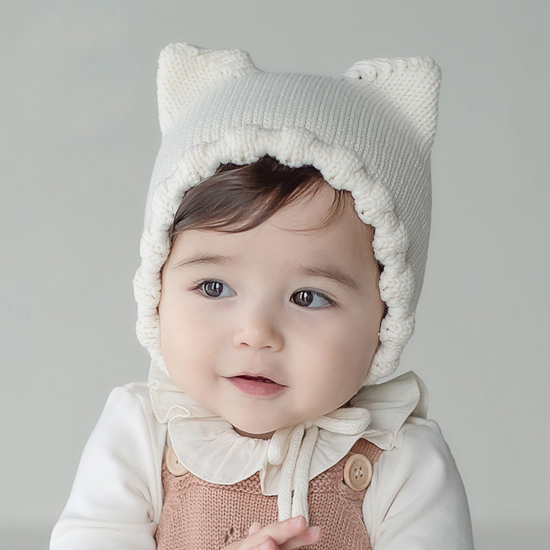 韩国男女婴儿帽子秋冬季毛线帽婴幼儿女宝宝护耳胎帽1-2岁小童帽