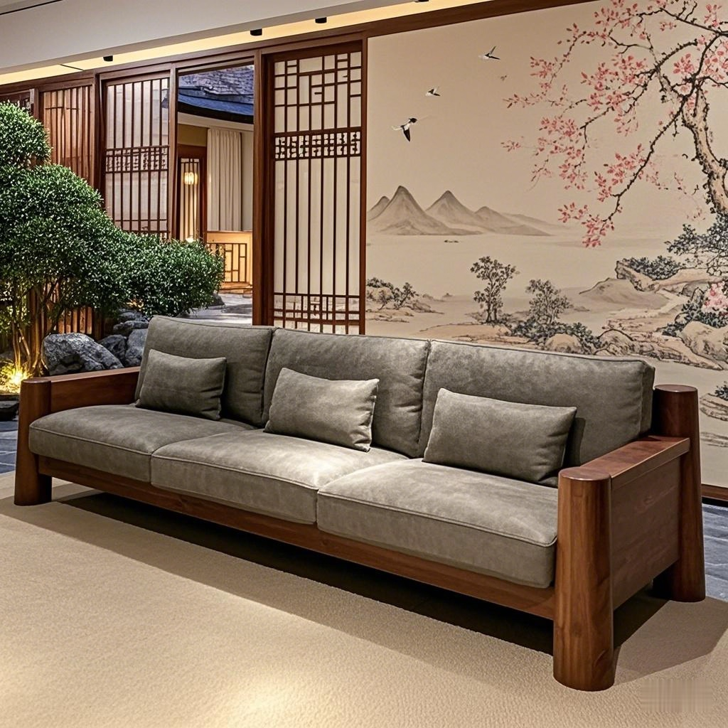 2026新款宋氏美学黑胡桃木白蜡木办公室酒店民宿全实木沙发可定制,住宅家具,实木沙发,淘宝优惠券,粉丝福利购,淘宝优惠卷