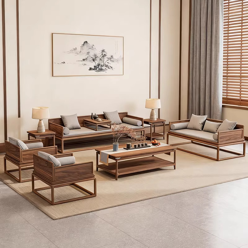 宋式美学北美黑胡桃木实木沙发新中式客厅禅意布艺罗汉床沙发组合,住宅家具,实木沙发,淘宝优惠券,粉丝福利购,淘宝优惠卷