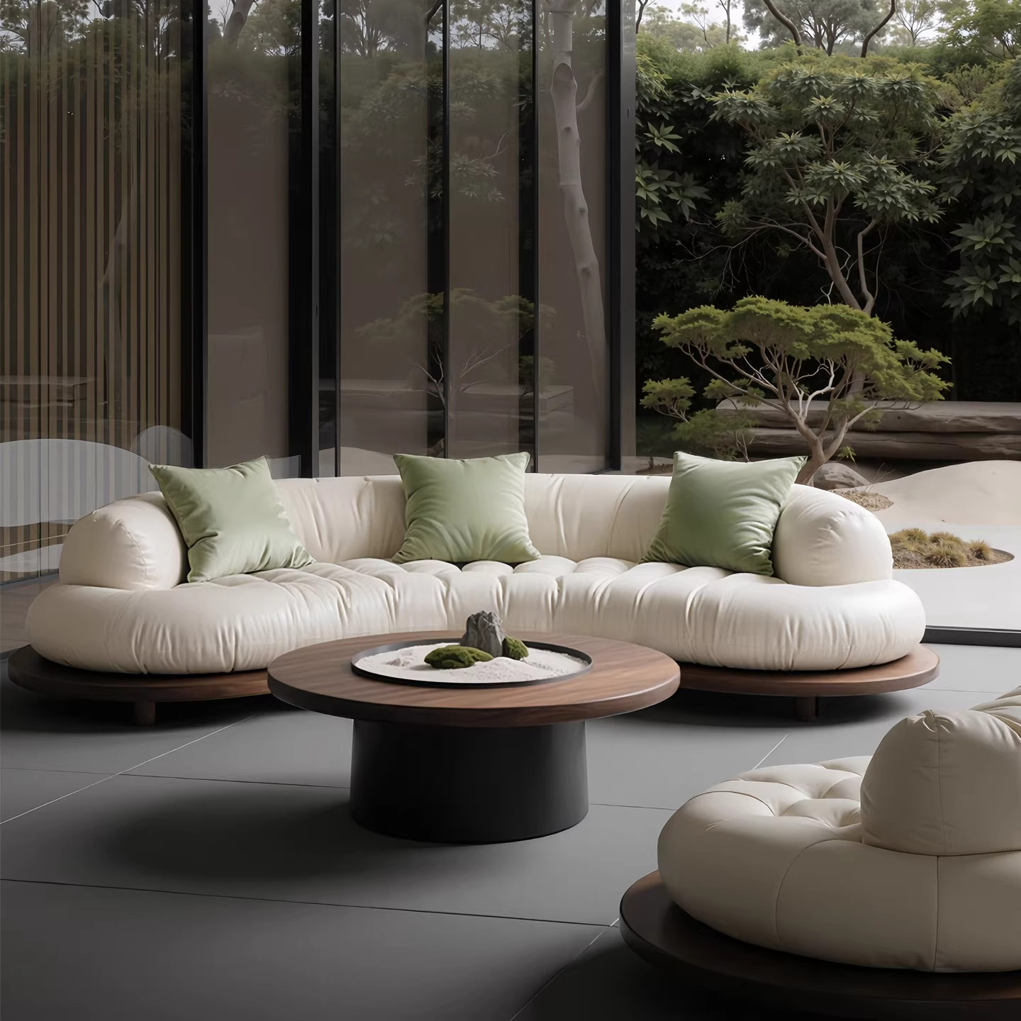 2026新款圆弧沙发异形黑胡桃木创意客厅宋氏美学半圆月亮弧形家具