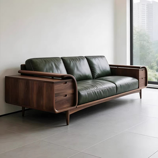 新中式黑胡桃木沙发三人位抽屉储物实木沙发客厅简约高端定制家具