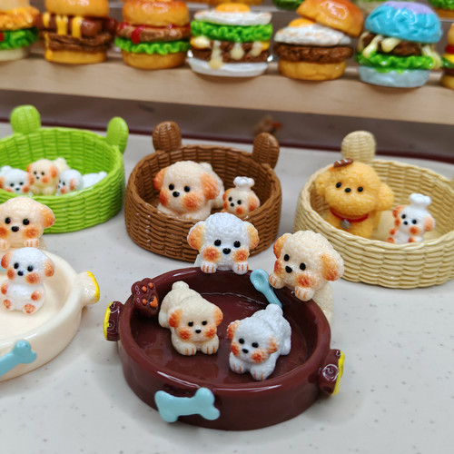 定制棉花糖狗狗奶油胶树脂材料宠物狗窝微缩场景摆件DIY手工挂件