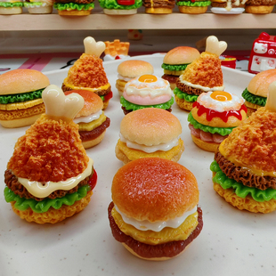 定制diy树脂食玩汉堡鸡腿堡奶油胶装 饰钥匙扣挂件材料娃屋过家家