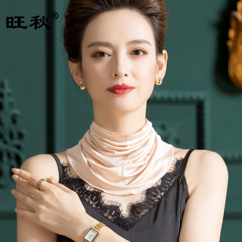 多功能桑蚕丝针织丝巾套头假领子防晒纯色真丝围脖1146