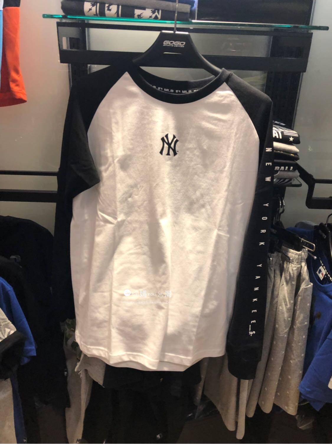 台湾采购mlb 洋基队 男士圆领长袖t恤秋季棉印花上衣男女同款