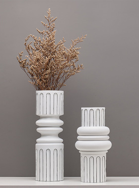 高端北欧风黑白条纹树脂花样板间售楼部客厅茶几几何线条花器饰品