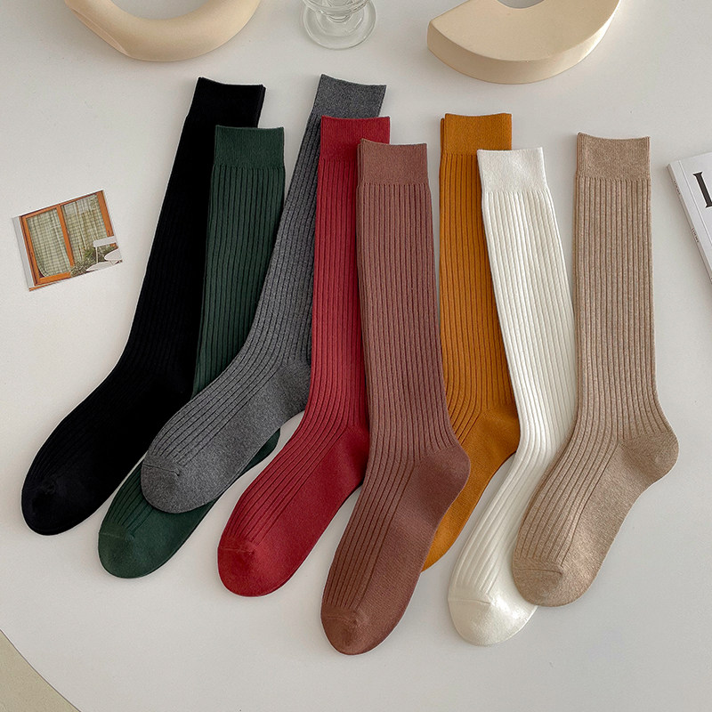 高筒袜子女潮ins秋冬纯色日系长筒袜纯棉透气双针竖条显瘦小腿袜,女士内衣/男士内衣/家居服,长筒袜,淘宝优惠券,粉丝福利购,淘宝优惠卷