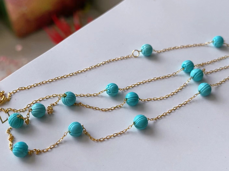 오리지널 디자인 보석 천연 청록색 연꽃 비즈 안개꽃 목걸이 여성 18K 골드 수제 체인