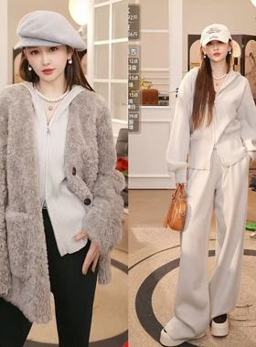 【粉红粉丝专享】韩版慵懒风开衫裤子运动套装Y25719Y397