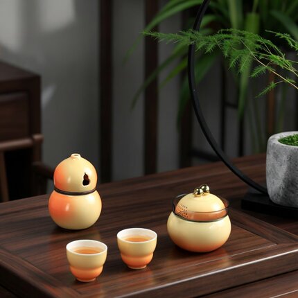 中秋旅行茶具套装户外便携泡茶全套家用橙色茶壶茶杯2026年新款