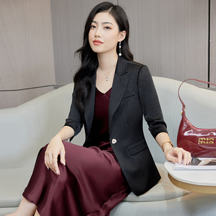 黑色中袖小个子西装外套女名媛气质高级感春夏休闲西服连衣裙套装