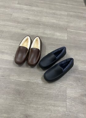保暧羊毛男鞋 牛皮 内真羊毛 一脚蹬男休闲鞋司机鞋