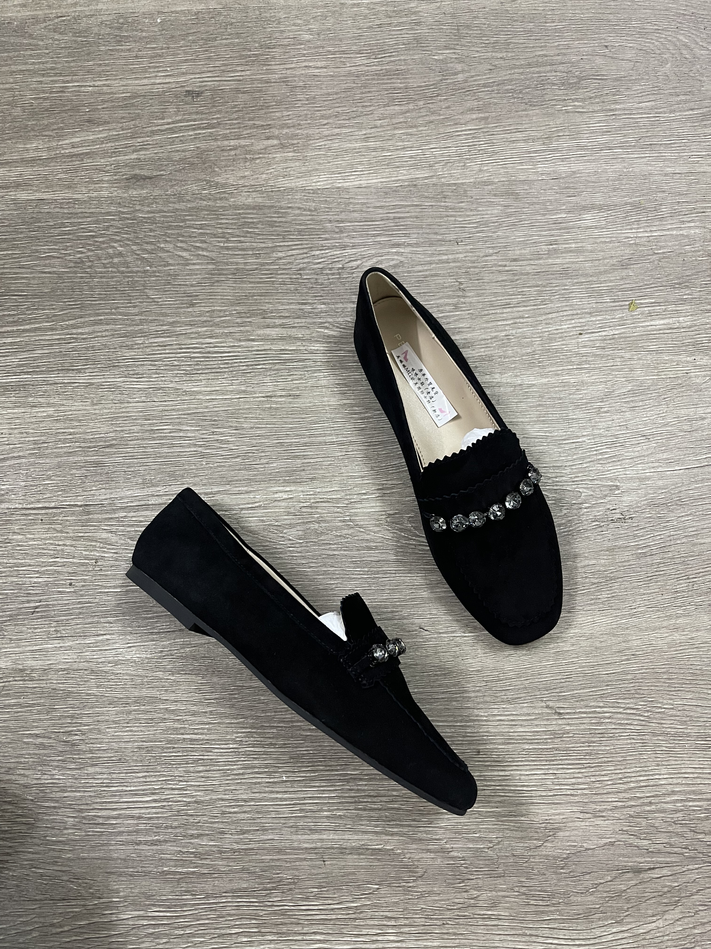 外贸原单真皮水钻舒适乐福鞋一脚蹬女鞋平底单鞋