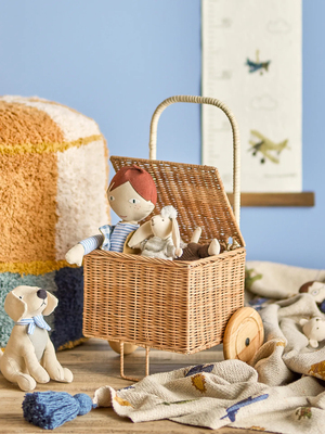 Bloomingville 儿童房藤编玩具手推车购物车