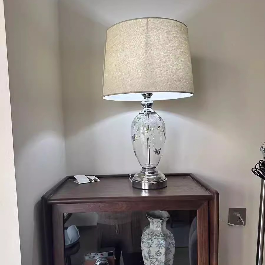 白樱系列珐琅釉彩绘琉璃台灯卧室床头灯新中式复古花瓶灯阅读台灯