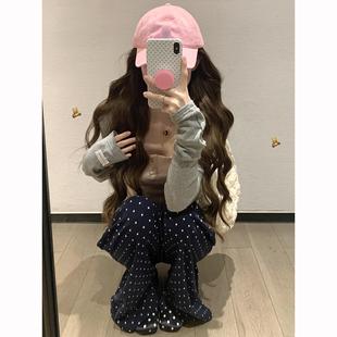 高腰藏青色波点微喇叭裤女夏季薄2026新款垂感修身显瘦瑜伽运动裤
