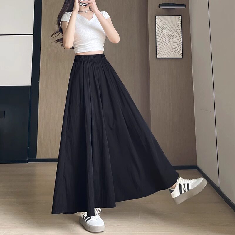 黑色半身裙女夏季2026新款高腰a字显瘦阔腿裤小个子冰丝山本裙裤