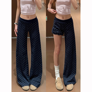 薄藏青色波点微喇叭裤女夏季2026新款高腰垂感修身显瘦瑜伽运动裤