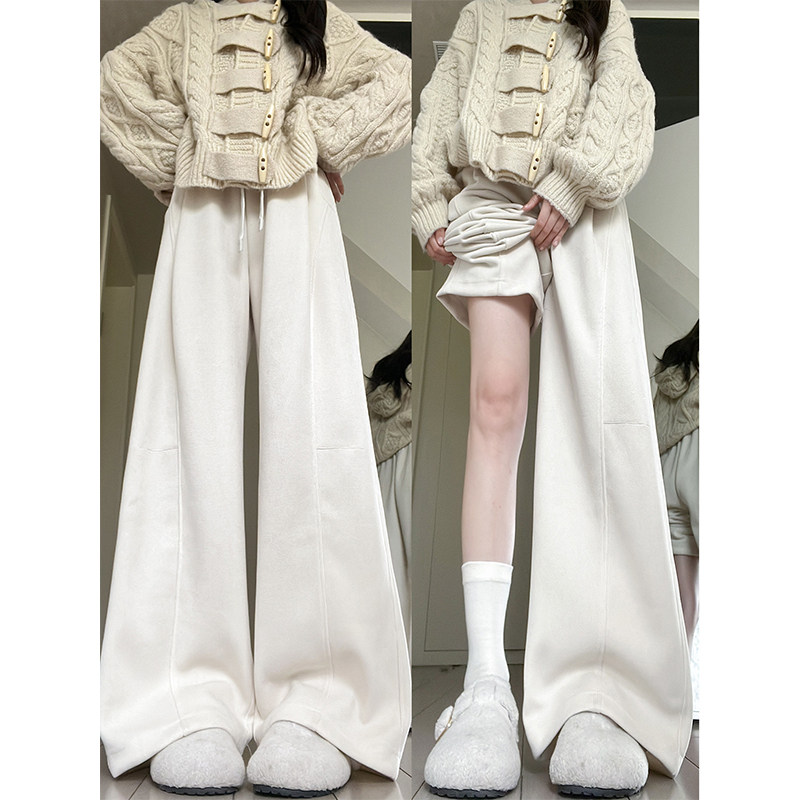 春秋冬季加绒垂感阔腿运动裤女高腰2026新款米白色灯芯绒运动卫裤,女装/女士精品,休闲裤,淘宝优惠券,粉丝福利购,淘宝优惠卷