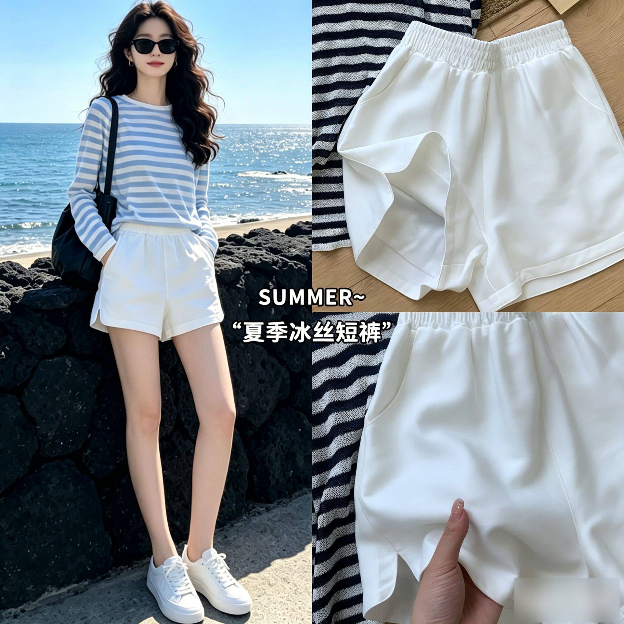 白色开叉短裤女夏季薄2026新款小个子运动五分裤开叉休闲阔腿冰丝