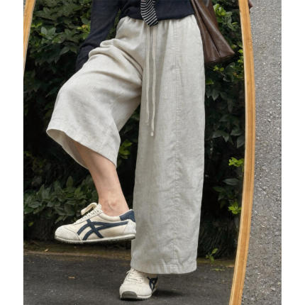日系亚麻阔腿裤女夏季薄款2026新款宽松垂感小个子显瘦直筒九分裤