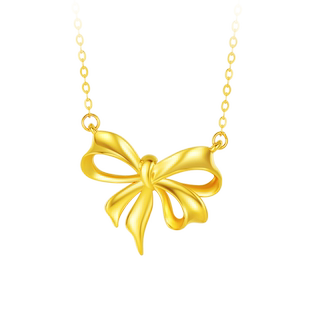 周大生黄18K金项链仙女蝴蝶结彩金套链锁骨链颈饰三八节礼物