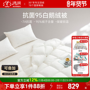 鸿润家纺新款7A抗菌95白鹅绒被子冬春秋静音加厚保暖单双人羽绒被