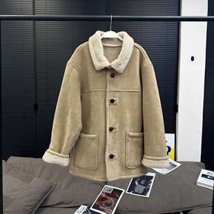 axb莫里斯安牧羊少小女皮毛一体麂皮加绒大衣女立领冬季外套