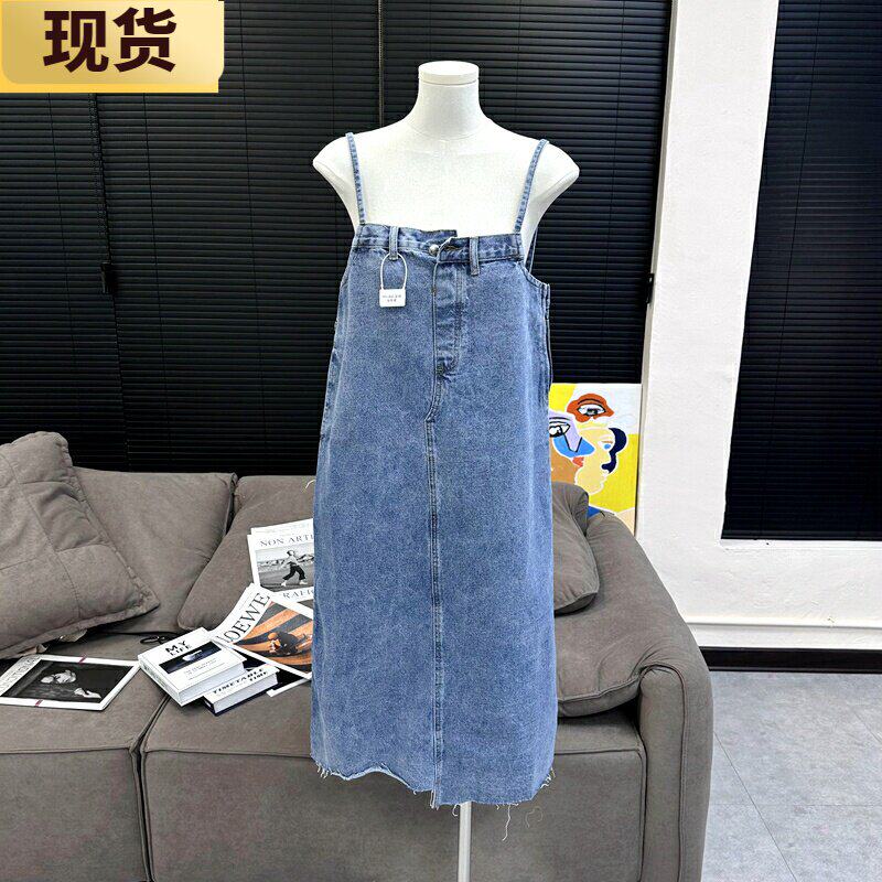 【现货】MONA同款网红 吊带牛仔连衣裙背带女 中长款小个子新款夏